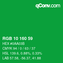 颜色代码: RGB 10 160 59 | qconv.com