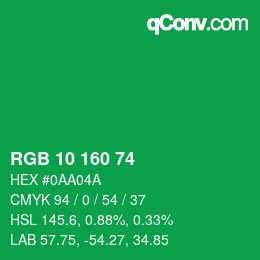 颜色代码: RGB 10 160 74 | qconv.com