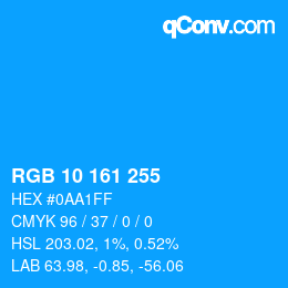 カラーコード: RGB 10 161 255 | qconv.com