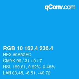 カラーコード: RGB 10 162.4 236.4 | qconv.com