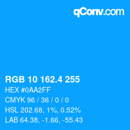 カラーコード: RGB 10 162.4 255 | qconv.com