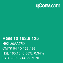 カラーコード: RGB 10 162.8 125 | qconv.com