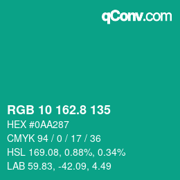カラーコード: RGB 10 162.8 135 | qconv.com