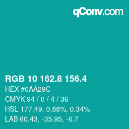 カラーコード: RGB 10 162.8 156.4 | qconv.com