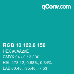 カラーコード: RGB 10 162.8 158 | qconv.com