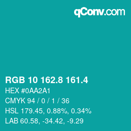 カラーコード: RGB 10 162.8 161.4 | qconv.com