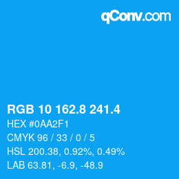 カラーコード: RGB 10 162.8 241.4 | qconv.com