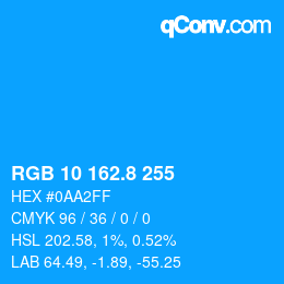 カラーコード: RGB 10 162.8 255 | qconv.com
