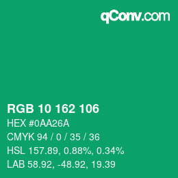 Color code: RGB 10 162 106 | qconv.com