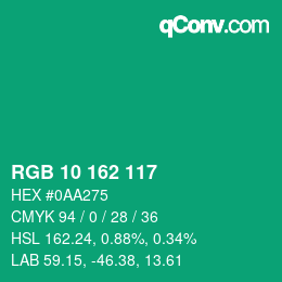 Color code: RGB 10 162 117 | qconv.com