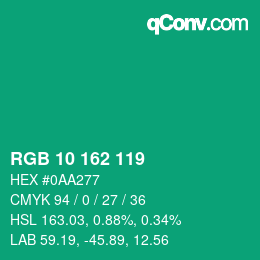 Color code: RGB 10 162 119 | qconv.com