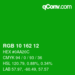 Color code: RGB 10 162 12 | qconv.com