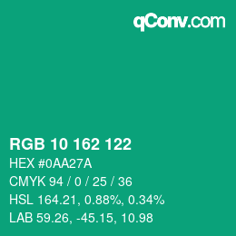 Color code: RGB 10 162 122 | qconv.com