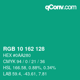 Color code: RGB 10 162 128 | qconv.com