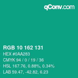 カラーコード: RGB 10 162 131 | qconv.com