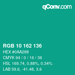 Color code: RGB 10 162 136 | qconv.com