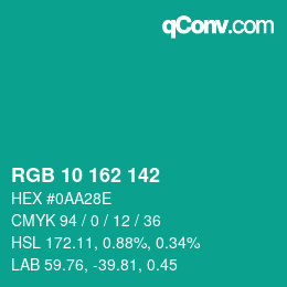Color code: RGB 10 162 142 | qconv.com