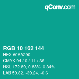 Color code: RGB 10 162 144 | qconv.com