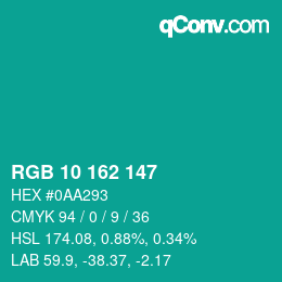 Color code: RGB 10 162 147 | qconv.com