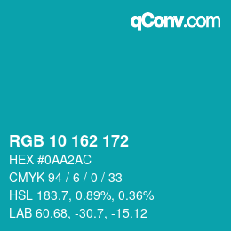 カラーコード: RGB 10 162 172 | qconv.com