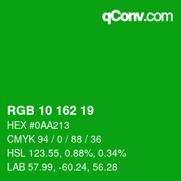 カラーコード: RGB 10 162 19 | qconv.com