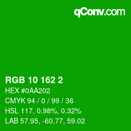 Color code: RGB 10 162 2 | qconv.com