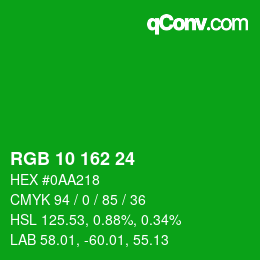 Color code: RGB 10 162 24 | qconv.com