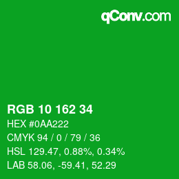 Color code: RGB 10 162 34 | qconv.com