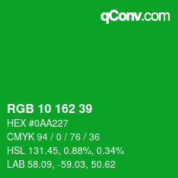 Color code: RGB 10 162 39 | qconv.com