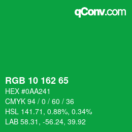 Color code: RGB 10 162 65 | qconv.com