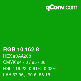 Color code: RGB 10 162 8 | qconv.com