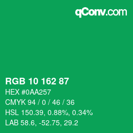 Color code: RGB 10 162 87 | qconv.com