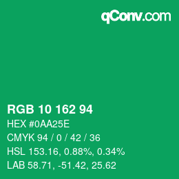 カラーコード: RGB 10 162 94 | qconv.com