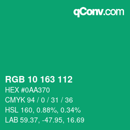 Color code: RGB 10 163 112 | qconv.com