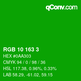 カラーコード: RGB 10 163 3 | qconv.com