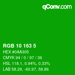 カラーコード: RGB 10 163 5 | qconv.com