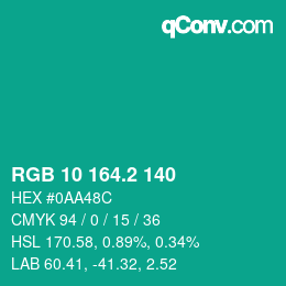 カラーコード: RGB 10 164.2 140 | qconv.com