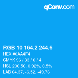 カラーコード: RGB 10 164.2 244.6 | qconv.com