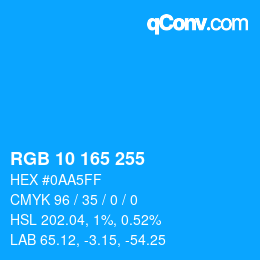 Color code: RGB 10 165 255 | qconv.com