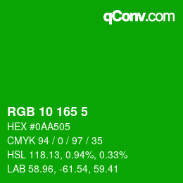 カラーコード: RGB 10 165 5 | qconv.com
