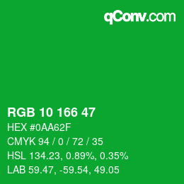 Color code: RGB 10 166 47 | qconv.com