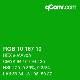 Color code: RGB 10 167 10 | qconv.com