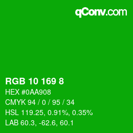 カラーコード: RGB 10 169 8 | qconv.com