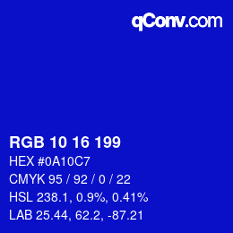 Color code: RGB 10 16 199 | qconv.com