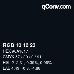Color code: RGB 10 16 23 | qconv.com