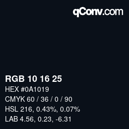 Color code: RGB 10 16 25 | qconv.com