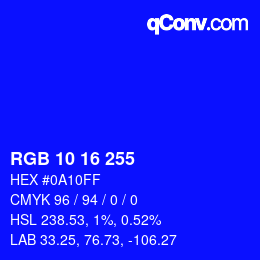 Color code: RGB 10 16 255 | qconv.com