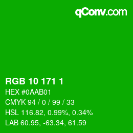 カラーコード: RGB 10 171 1 | qconv.com