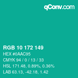 Color code: RGB 10 172 149 | qconv.com