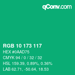 カラーコード: RGB 10 173 117 | qconv.com